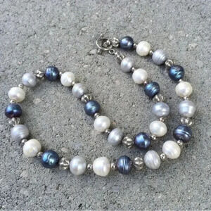 Bold Pearl Necklace - Ringed Pearl Necklace - Hill Tribe Silver - 11.5mm Pearls